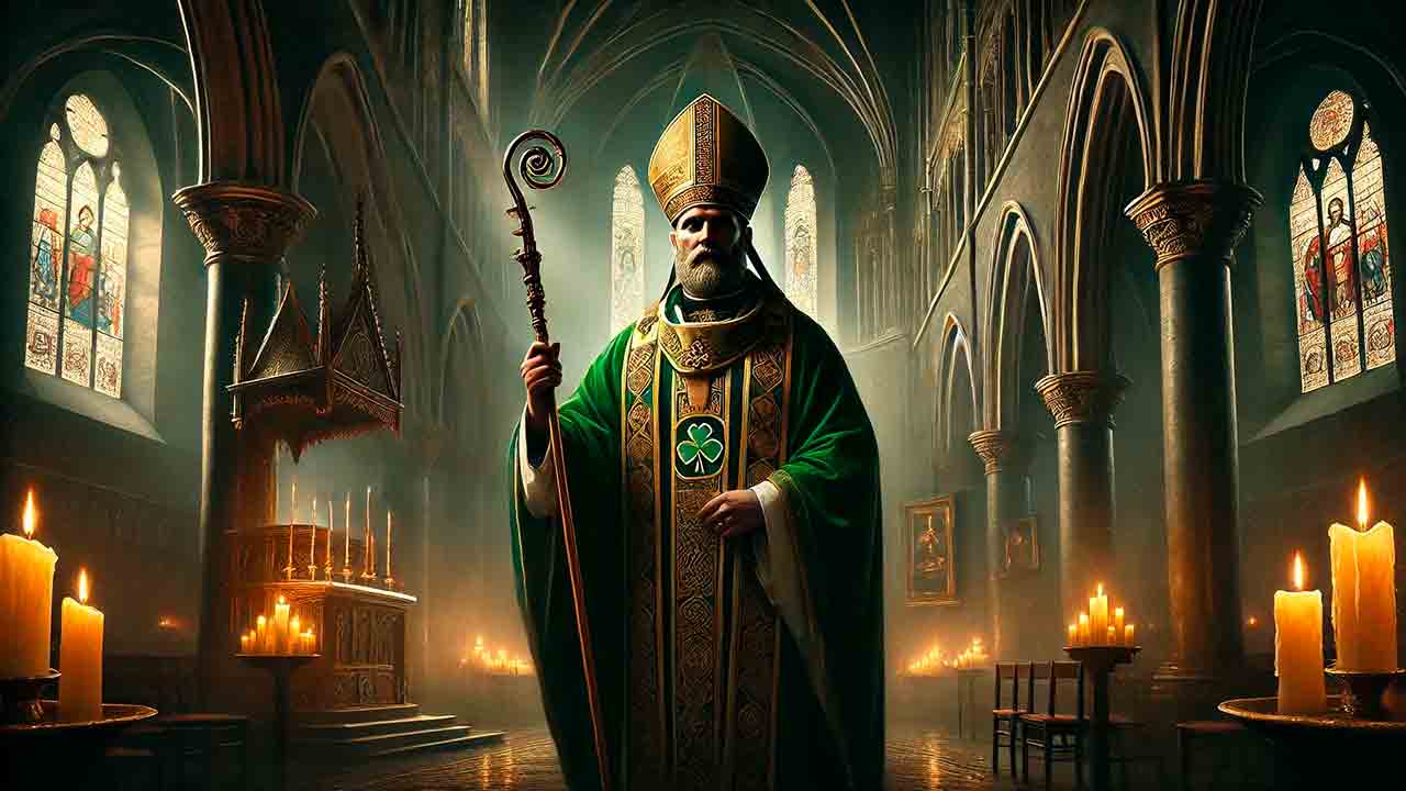 Saint Patrick. Illustration créée par IA. signo.net.br / Condutta